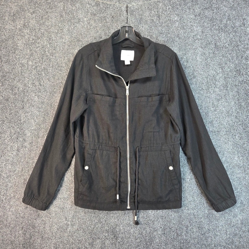 Old Navy Linen Blend Utility Zip Up Field Jacket Women's Medium Black Summer